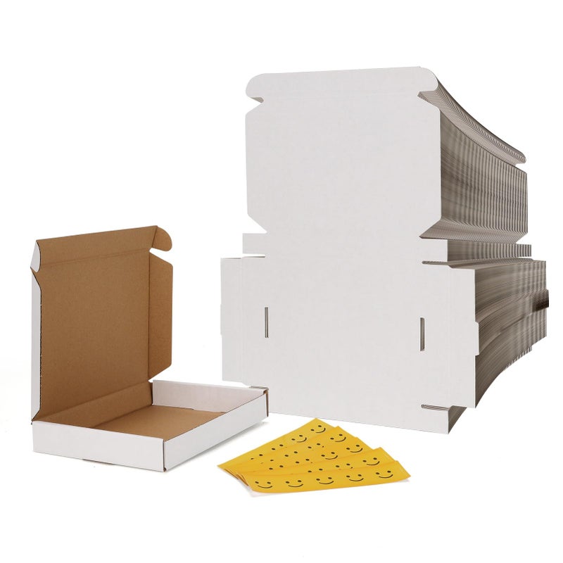 RLAVBL 100 Pack 7x5x1 Small Shipping Boxes, White Corrugated Cardboard Mailer Box for Packing Mailing Small Business - Image 1